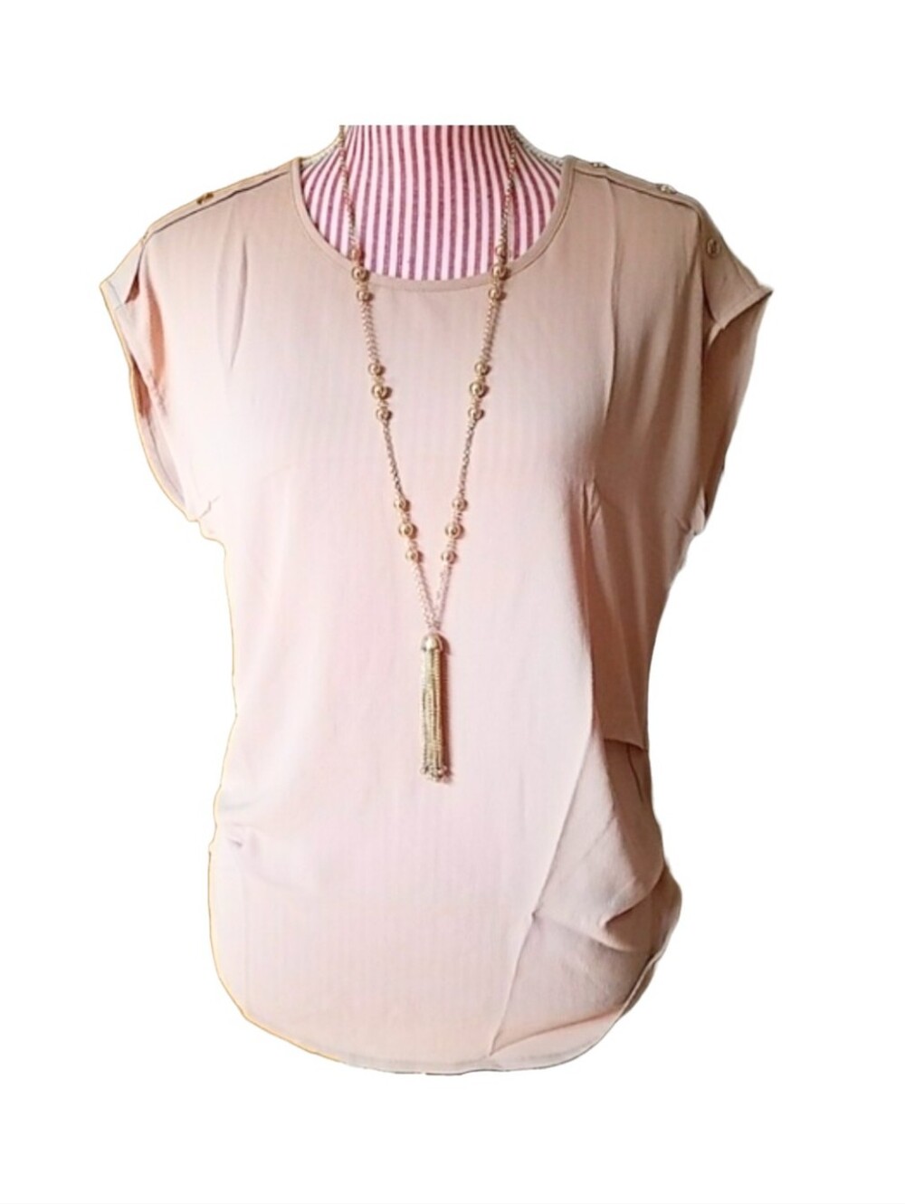 NWT Tan Button Shoulder Ruched Blouse Top S/M